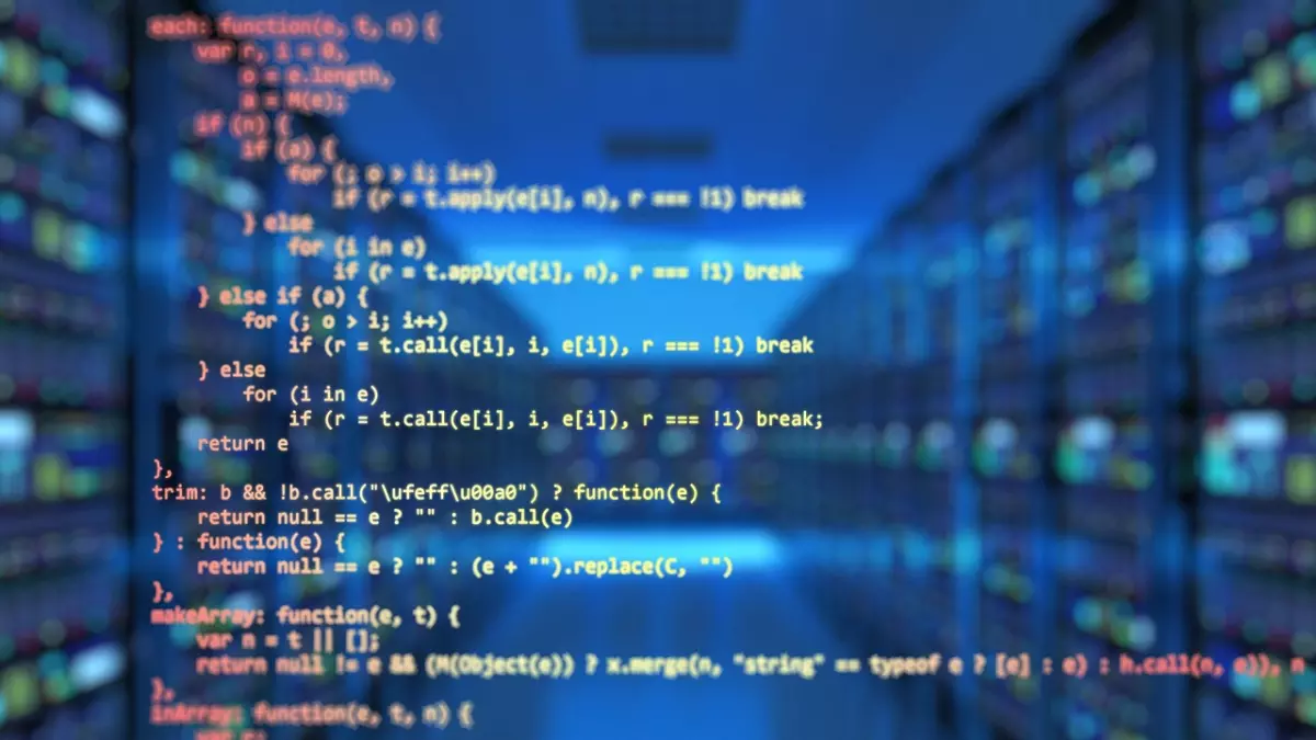 A server room with blurred servers in the background and code in the foreground, highlighting the concept of modularity in software development.